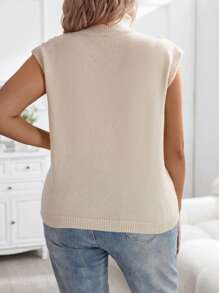 SHEIN Clasi Hơn Xoắn Dan Cổ giả Áo len vest - Màu be - Xem 2