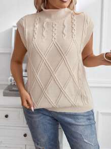 SHEIN Clasi Hơn Xoắn Dan Cổ giả Áo len vest - Màu be - Xem 3