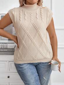 SHEIN Clasi Hơn Xoắn Dan Cổ giả Áo len vest - Màu be - Xem 4