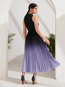 Modelyn Ombre Pleated Hem Mock Neck Dress - Purple - View 2