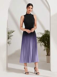 Modelyn Ombre Pleated Hem Mock Neck Dress - Purple - View 4