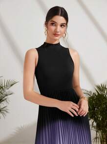 Modelyn Ombre Pleated Hem Mock Neck Dress - Purple - View 5