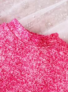 女嬰滿版印花泡泡袖連衣裙 - 玫紅色 - 查看 4