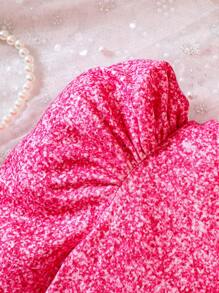 女嬰滿版印花泡泡袖連衣裙 - 玫紅色 - 查看 5