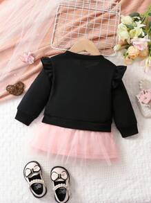 Baby Girl Crown & Letter Graphic Ruffle Trim Mesh Hem Sweatshirt Dress - Multicolor - View 2