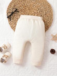 Baby Girl Solid Slant Pocket Joggers - Apricot - View 2