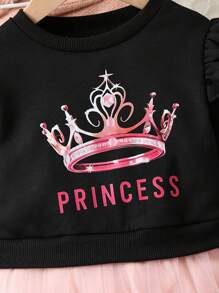Baby Girl Crown & Letter Graphic Ruffle Trim Mesh Hem Sweatshirt Dress - Multicolor - View 3