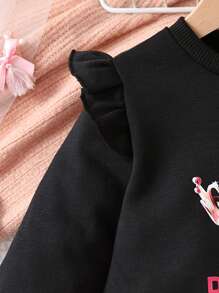 Baby Girl Crown & Letter Graphic Ruffle Trim Mesh Hem Sweatshirt Dress - Multicolor - View 5