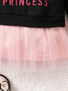 Baby Girl Crown & Letter Graphic Ruffle Trim Mesh Hem Sweatshirt Dress - Multicolor - View 6