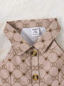 Baby Girl Allover Print Button Front Shirt Jumpsuit & Headband - Khaki - View 3