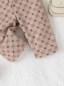 Baby Girl Allover Print Button Front Shirt Jumpsuit & Headband - Khaki - View 6