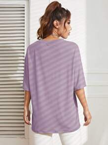 INAWLY Solid Drop Shoulder Tee - Purple - View 2