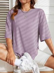 INAWLY Solid Drop Shoulder Tee - Purple - View 5