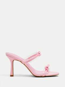 CUCCOO CHICEST 時尚粉色的穆勒涼鞋適合女士,蝴蝶結裝飾酒杯高跟涼鞋