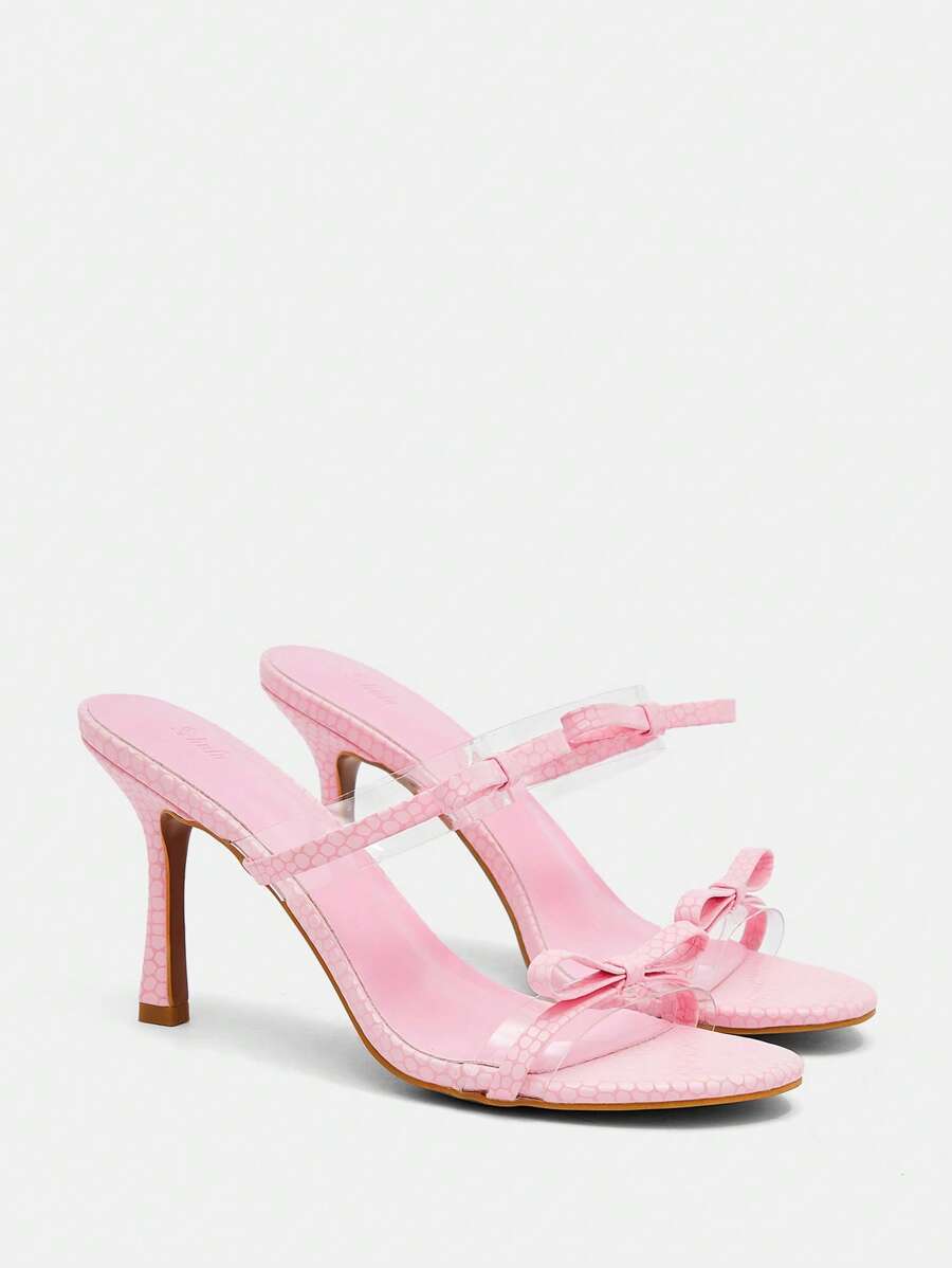 CUCCOO CHICEST 時尚粉色的穆勒涼鞋適合女士,蝴蝶結裝飾酒杯高跟涼鞋