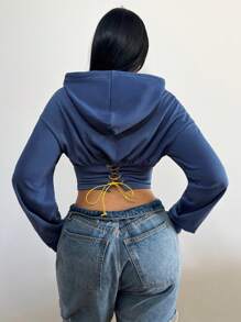 SHEIN SXY 字母圖案落肩袖抽繩連帽衫