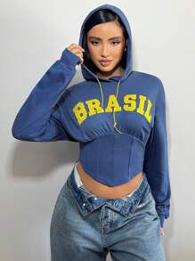 SHEIN SXY 字母圖案落肩袖抽繩連帽衫