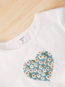 SHEIN 女大童碎花愛心圖案荷葉邊繫腰帶洋裝 - 薄荷綠 - 查看 3