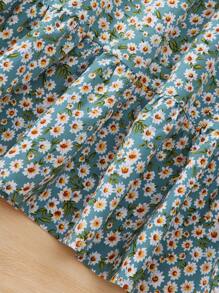 SHEIN 女大童碎花愛心圖案荷葉邊繫腰帶洋裝 - 薄荷綠 - 查看 4