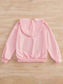 SHEIN Cô gái Tween Dệt kim Dài Tóc In Mẫu Áo nỉ có mũ - Màu Hồng baby - Xem 2