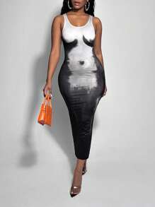 Slaydiva 身體熱成像印花緊身背心洋裝 - 黑色 - 查看 6