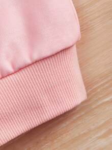 SHEIN Cô gái Tween Dệt kim Dài Tóc In Mẫu Áo nỉ có mũ - Màu Hồng baby - Xem 4