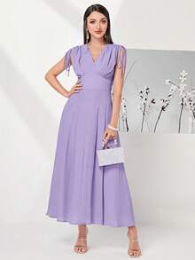 Modelyn Drawstring Shoulder Plicated Detail Dress - Purple - View 6