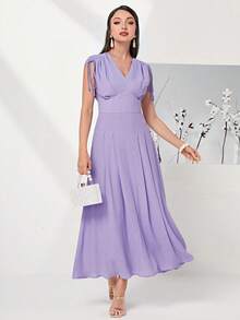 Modelyn Drawstring Shoulder Plicated Detail Dress - Purple - View 4