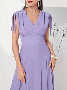 Modelyn Drawstring Shoulder Plicated Detail Dress - Purple - View 3