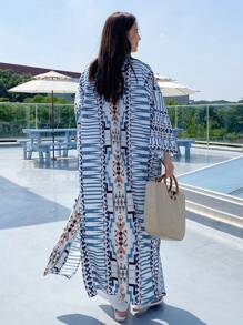 DAZY Geo Print Open Front Kimono Summer,Beach Women Outfits