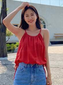 DAZY Chất rắn Bên dây rút Cami ngọn - Đỏ - Xem 2