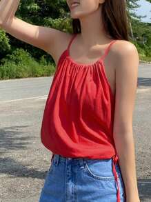 DAZY Chất rắn Bên dây rút Cami ngọn - Đỏ - Xem 3
