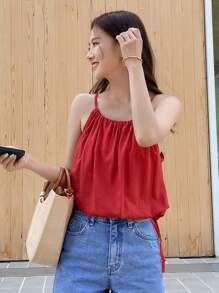 DAZY Chất rắn Bên dây rút Cami ngọn - Đỏ - Xem 4