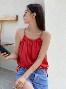 DAZY Chất rắn Bên dây rút Cami ngọn - Đỏ - Xem 6