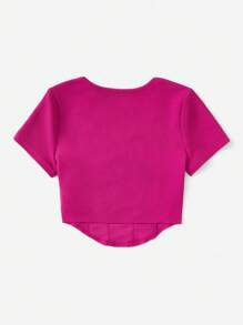 SHEIN EZwear Square Neck Curved Hem Seam Front Tee - Hot Pink - View 2