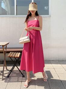DAZY 纯色吊带连衣裙 太阳裙 - 玫紅色 - 查看 2