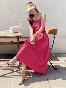 DAZY 纯色吊带连衣裙 太阳裙 - 玫紅色 - 查看 4