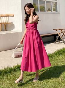 DAZY 纯色吊带连衣裙 太阳裙 - 玫紅色 - 查看 5