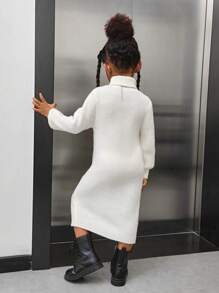 SHEIN Cô Gái Trẻ Giải trí Màu thuần Áo cao cổ Áo chui đầu Áo len Với Tay áo dài - trắng - Xem 2