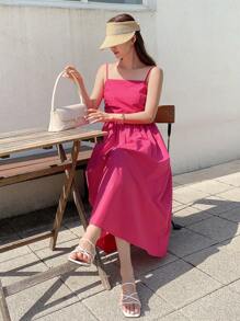 DAZY 纯色吊带连衣裙 太阳裙 - 玫紅色 - 查看 7