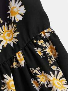 SHEIN Teen Girls Allover Floral Print Puff Sleeve Dress - Multicolor - View 3