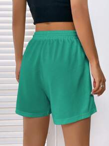 SHEIN EZwear Thư được vá Eo dây rút Quần short - màu xanh lá - Xem 4