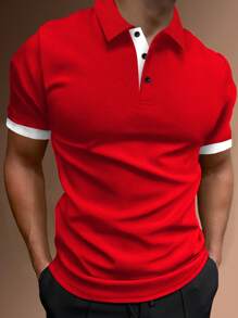 Manfinity Homme Men Contrast Trim Polo Shirt - Red - View 1