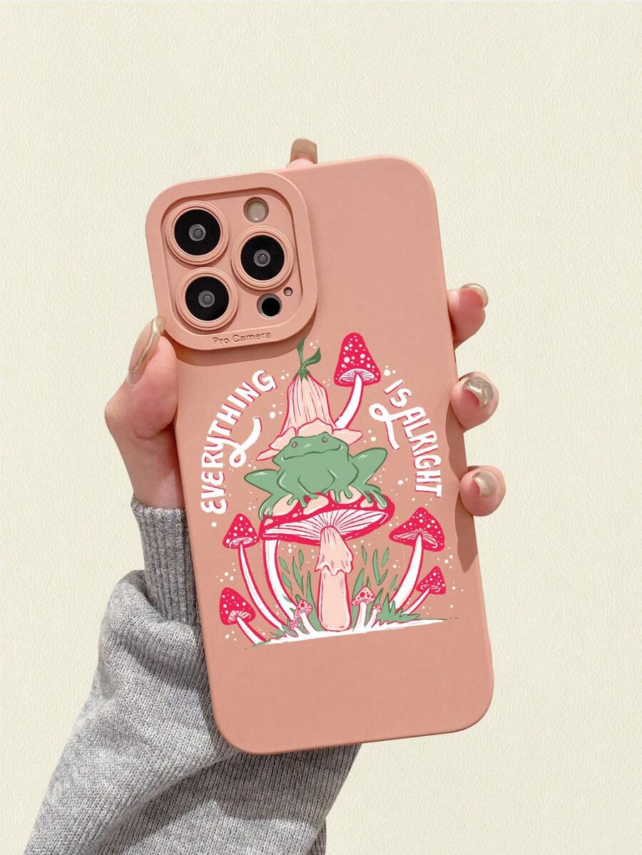 Art Chica Marcum 1pc Slogan Mushroom Pattern TPU Phone Case Compatible With IPhone - Coral Orange - View 1