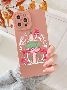 Art Chica Marcum 1pc Slogan Mushroom Pattern TPU Phone Case Compatible With IPhone - Coral Orange - View 3