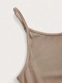 SHEIN EZwear Solid Curved Hem Cami Dress - Brown - View 3