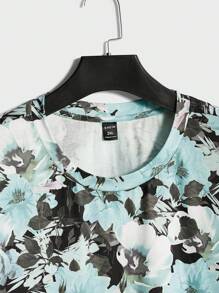 GENTILAND Loose Men Plus Size Allover Floral Print T-Shirt & Drawstring Waist Shorts Set - Multicolor - View 7