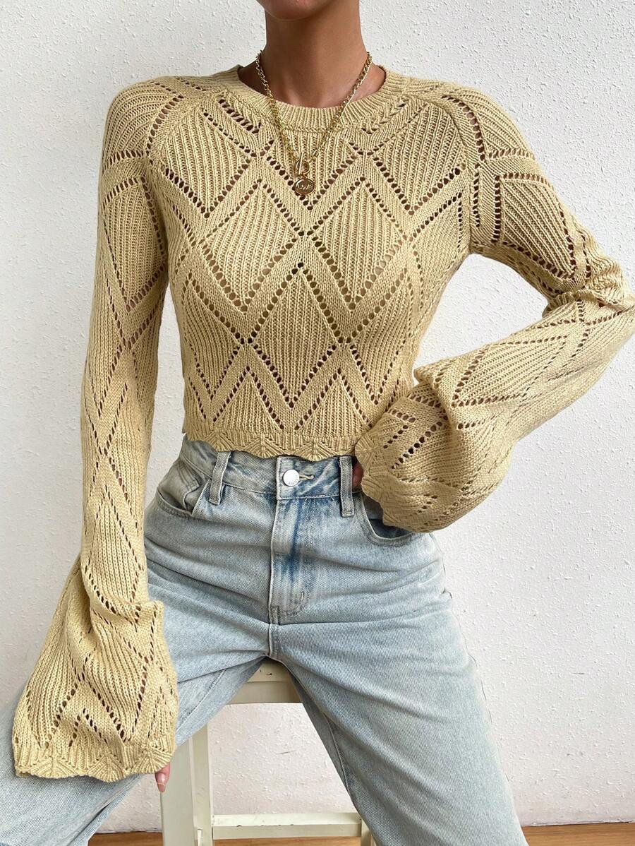 SHEIN Privé 網眼針織荷葉袖套頭毛衣