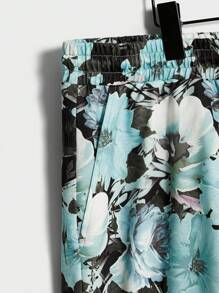 GENTILAND Loose Men Plus Size Allover Floral Print T-Shirt & Drawstring Waist Shorts Set - Multicolor - View 8