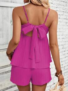 Chiquease Chất rắn Áo Cami & Quần short - Màu Hồng Tươi - Xem 3